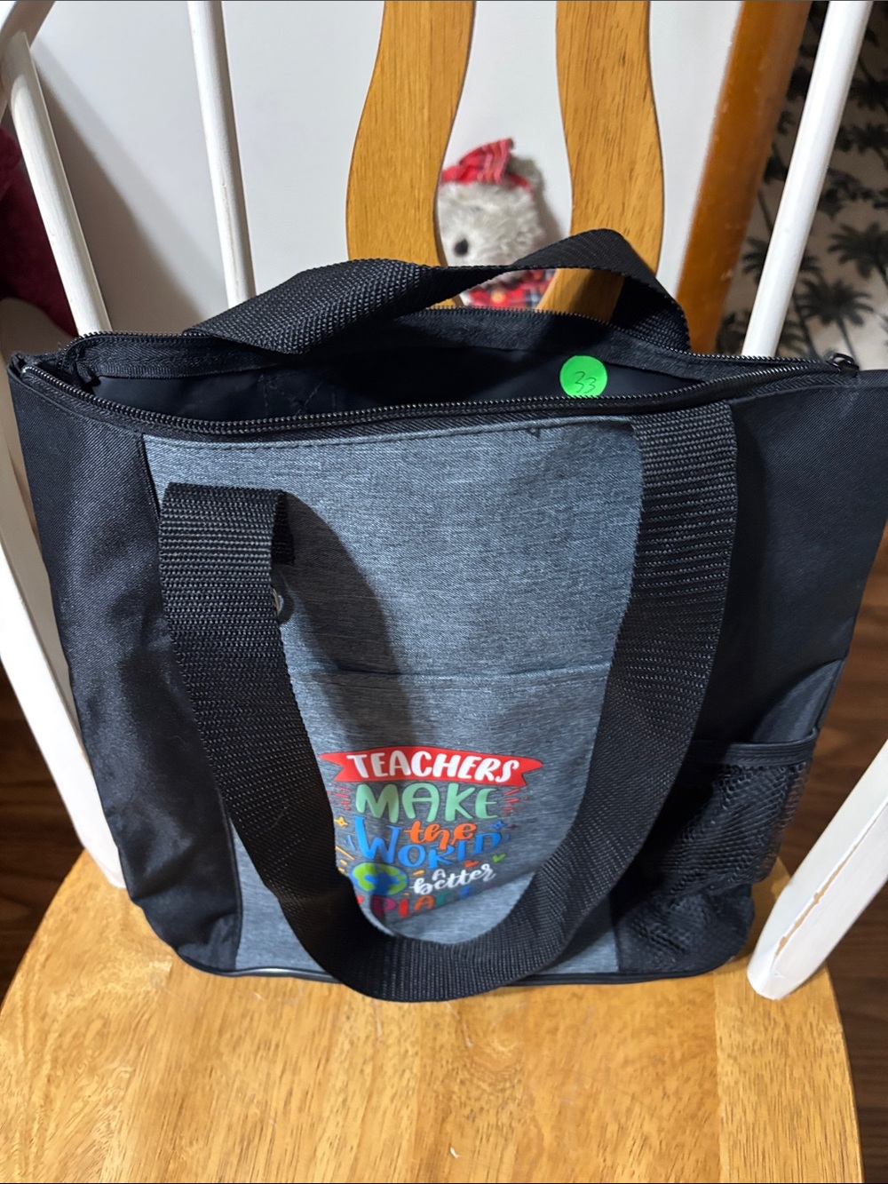 Teacher Tote Bag - Black/Grey Canvas Shoulder Bag with Teacher Socks - Picture 11 of 11